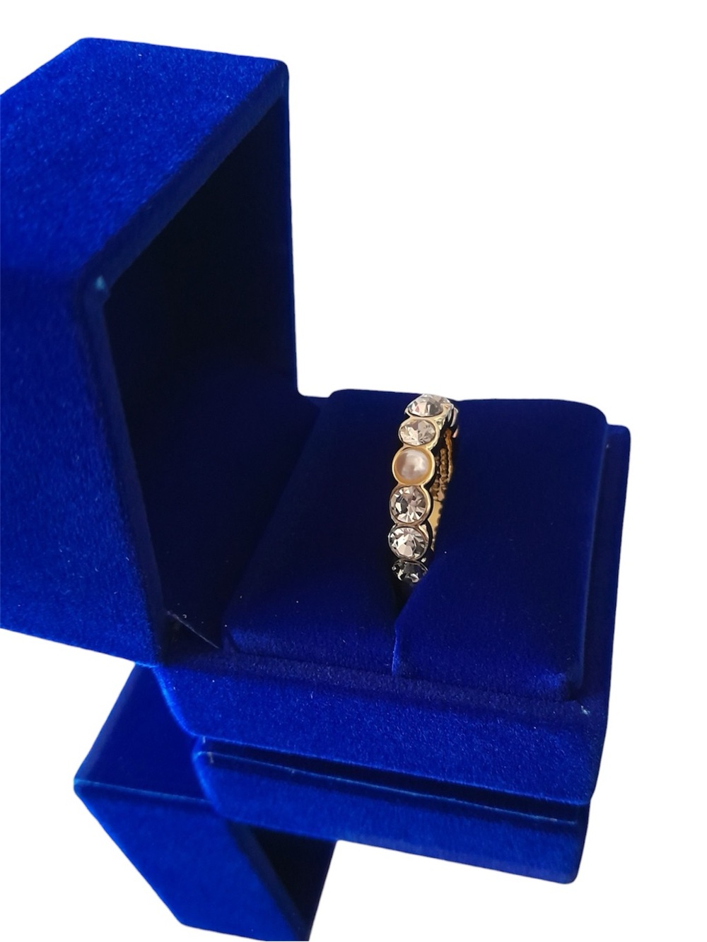 Kurt Geiger London Crystal & Faux Pearl Gold Eternity Ring NIB
